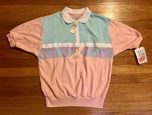 Deadstock NWT Vintage Bay Club Active Petites Pastel Colorblock Half Down Shirt - Picture 1 of 6