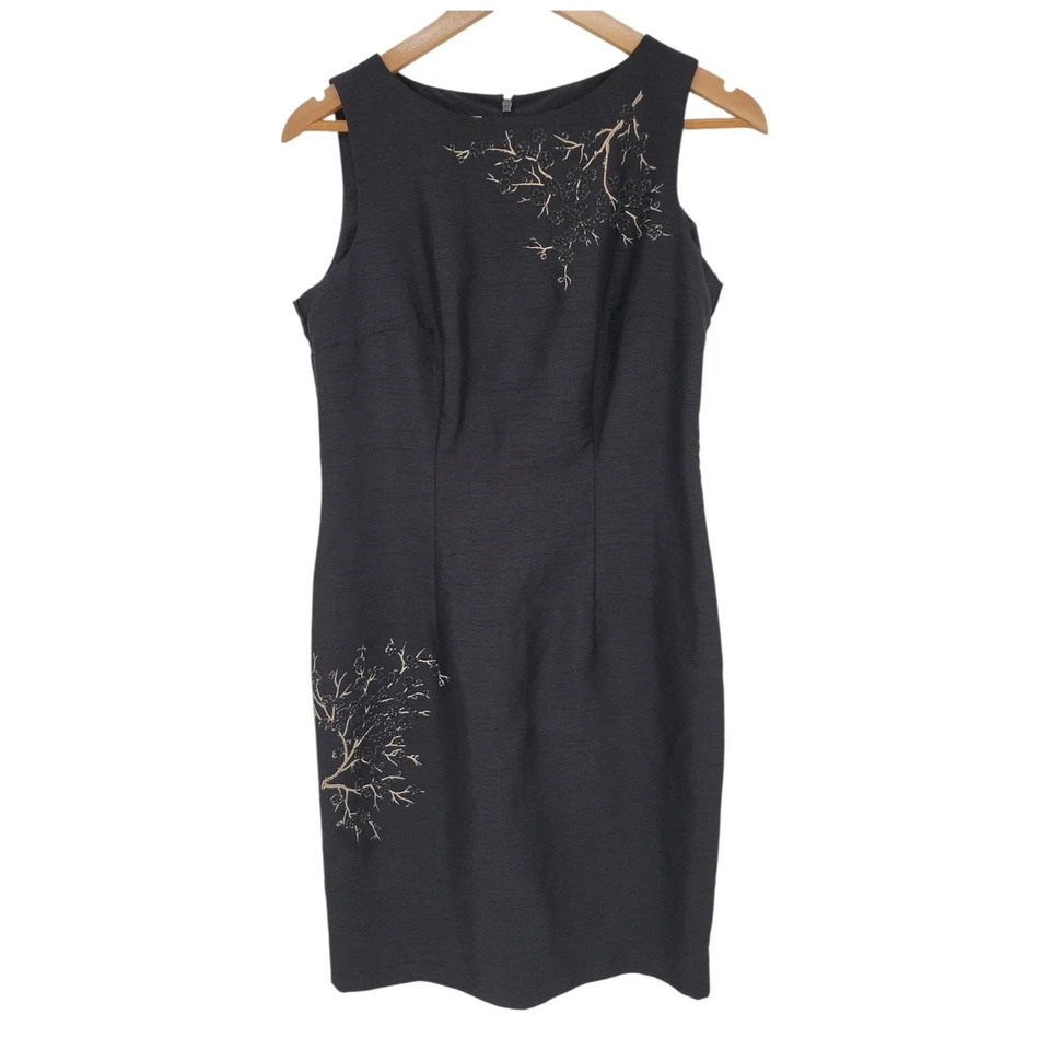 Vestido Vaina Vintage AGB Negro Adornado Floral Oscuro Fiesta Romántica Años 90 Talla 8 Foto 1 de 4