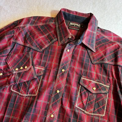 Panhandle Slim Plaid Western Shirt Mens XL Red Black Pearl Snap Rodeo - Image 1 of 4