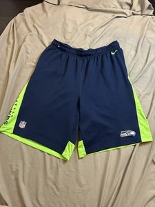 Seattle Seahawks Nike Dri Fit NFL Navy Green Athletic Shorts Mens 2XL - Picture 1 of 9