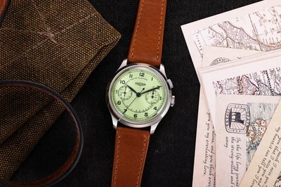 Vulcain Monopusher Heritage Verde 39 mm Cuerda Manual Cronógrafo Distribuidor Autorizado Foto 1 de 4