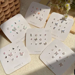 12Pcs/set Sweet Butterfly Heart Earrings Women Y2K Flowers Earring Jewelry Gift - Picture 1 of 19