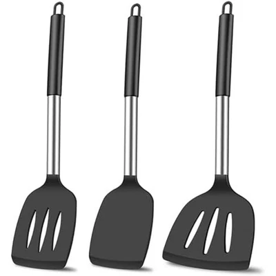 Spatula Set Silicone Heat Resistant for Nonstick 6x14x2 inches, Black 3 Pcs - Image 1 of 4