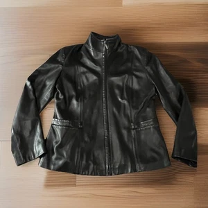 Cole Haan Womens Jacket Black Size M Lamb Skin Leather Full Zip - Picture 1 of 7