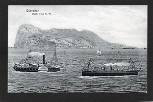 AK Gibraltar frühe Ansicht von Dampfschiffen und Felsen aus N W von Cumbo - Bild 1 von 2