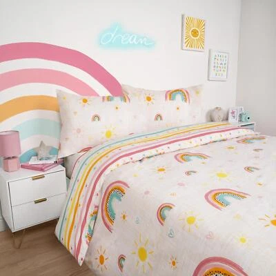 Dreamscene Rainbow Sun Duvet Cover with Pillowcase Kids Reversible Bedding Set - Image 1 of 4