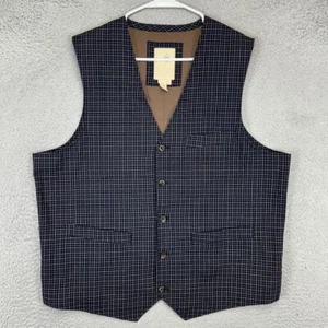 The Territory Ahead 100% Wool Suit Vest Adult XL Black Tan Check Formal Mens - Picture 1 of 7