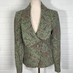Morrissey Y? Blazer Women 6 Sage Green Brown Scroll Wool Wide Shawl USA VTG - Picture 1 of 11