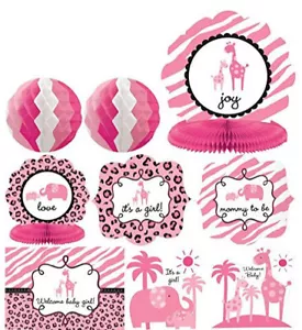 Sweet Safari IT'S A GIRL rosa Tiermotiv ZIMMERDEKORATIONSSET Babyparty 10-teilig - Bild 1 von 2