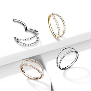 Titanium And Zircon Two-Tiered Separate Hoop Piercing - Picture 1 of 7