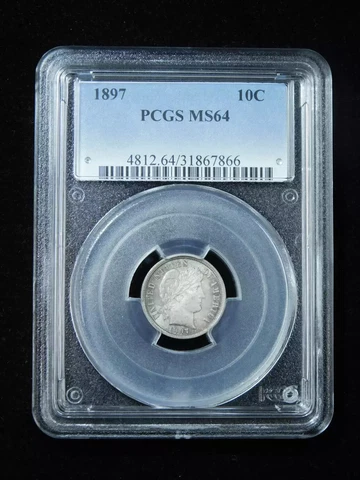 1897 P Dimes Barber or Liberty Head PCGS MS-64 Cover