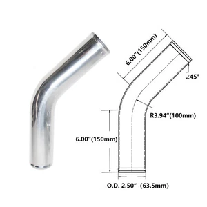 Tubo de aluminio de 45 grados intercooler tubo codo manguera pulido 2,50" OD 6,00" longitud - Imagen 1 de 7