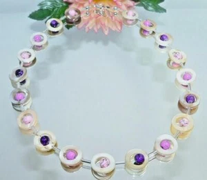 Halskette Perlmutt natur weiss Donut Perlen lila flieder rosa 353q - Bild 1 von 8