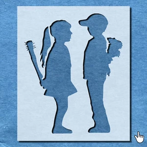 SCHABLONE BANKSY MÄDCHEN MIT FLEDERMAUS MALEREI WANDBILD MYLAR BASTELN AIRBRUSH - Bild 1 von 36