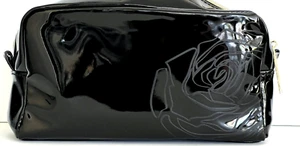 Lancome Black Faux Leather Makeup Bag Rose Design Toiletry Pouch Travel Case - Picture 1 of 8