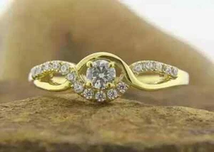 2Ct Round Cut Lab-Created Diamond Women Engagement Ring 14k Yellow Gold Plated - Picture 1 of 4