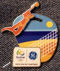 Alfiler de solapa olímpica de voleibol de playa ~ para mujer ~ logotipo de RIO 2016 ~ deslizador ~ 3D ~ GE ~ Brasil - Imagen 1 de 2