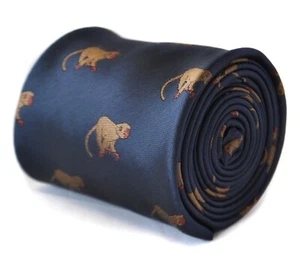 navy dark blue tie with monkey design quirky by Frederick Thomas - Picture 1 of 4