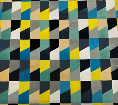 MOMENTUM TEXTILES LUCIO CAPRI VELVET BLUE GEOMETRIC MULTIUSE FABRIC BY YARD 50"W - Image 1 of 4