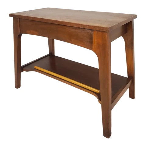 Vintage Walnut Organ Piano Bench Vanity Storage Stool Danish Mission Mid-Century Cover
