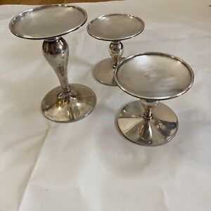 Pottery Barn Candle Holders Sticks Silver Plated Weighted Base Set 3 