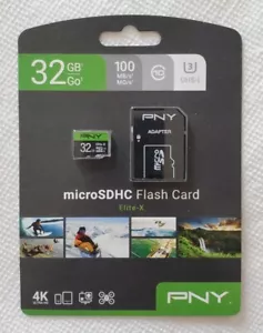 PNY 32GB Elite-X Class 10 U3 microSDHC Flash Memory Card New!!! - Picture 1 of 2