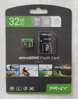 PNY 32GB Elite-X Class 10 U3 microSDHC Flash Memory Card New!!! - Image 1 of 2