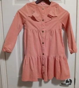 Bisby Girls Western Cowgirl Dress Sz 10 Peach Corduroy Snap Up Ruffle Preppy NWT - Picture 1 of 18
