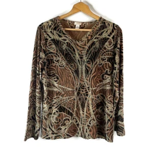 Chico's Womens Blouse Top Size Large Velvet Burnout Animal Print Rhinestone - Picture 1 of 9