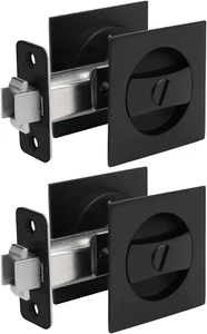 Pocket Door Lock, Matte Black Contemporary Privacy Square Pocket Door Hardware, - Picture 1 of 8