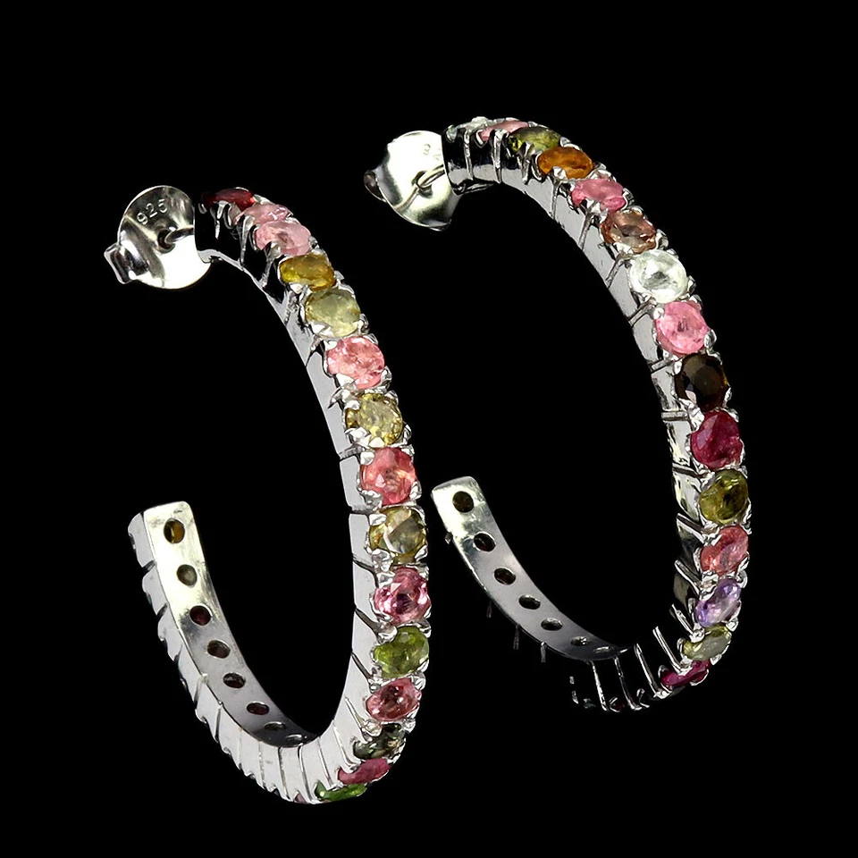 Pendientes redondos de plata de San Valentín de turmalina de 3 mm joyas de piedras preciosas Foto 1 de 4