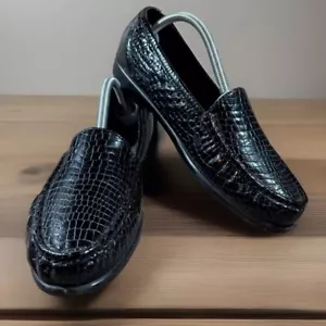 SAS Loafers Womens Sz 12 N Black Embossed Patent Leather Simplify Croc Moccasins - Picture 1 of 11