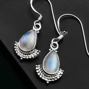 925 Sterling Silver Natural Moonstone Dangle Earrings Ear Drop Studs Gift Box - Picture 1 of 5
