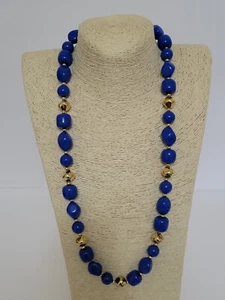 Vintage Liz Claiborne Necklace Royal Blue Beaded Goldtone Bold Necklace Fashion  - Picture 1 of 7