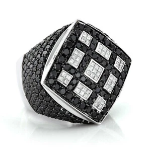 Attractive Black White Round Cut Cubic Zirconia Special Men's Pinky Fine Ring - Picture 1 of 6