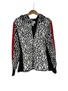 Joseph Ribkoff rot weiß schwarz abstrakter Druck Reißverschluss Kapuzenjacke Damen 12 - Bild 1 von 9