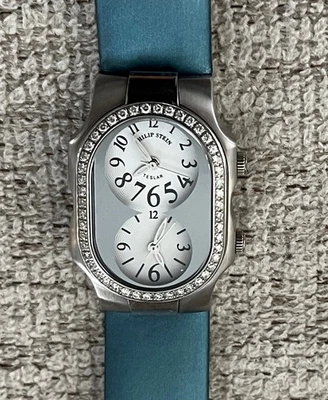 Philip Stein TESLAR Watch Blue Silver Satin Strap  w/ Case - Image 1 of 4