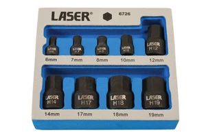 Laser Tools Low Profile Impact Hex Socket Bit Set 1/4"D, 3/8"D 9pc 6726 - Picture 1 of 1