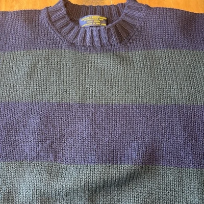 Suéter Grueso de Lana Brooks Brothers DE COLECCIÓN Enmarcado a Mano Verde Azul Rayas XL Foto 1 de 4
