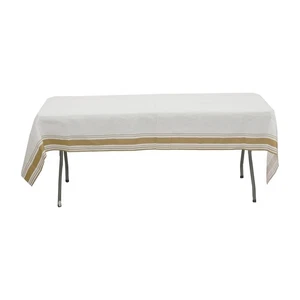 50" x 108" White Airlaid Paper Rectangular Tablecloth Gold Striped Border Party - Picture 1 of 9