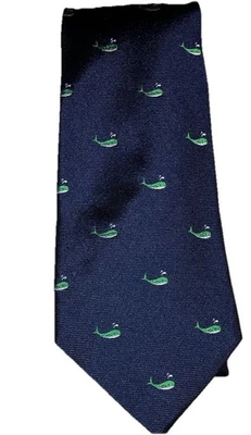 Corbata de ballena Lands' End azul marino y verde 100 % seda Foto 1 de 4