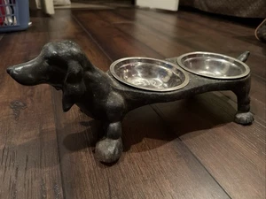 Alimentador de platos Wiener vintage de hierro fundido para perros Dachshund de 19" - Imagen 1 de 5