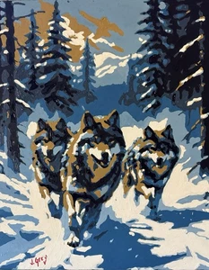 Atemberaubendes Alaska Wolf Pack Original Ölgemälde | Signiertes Kunst Sammlerstück - Bild 1 von 10