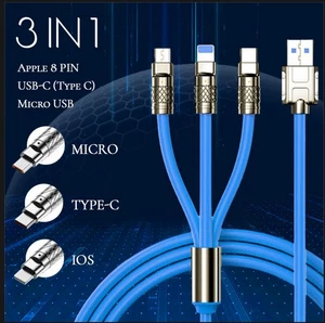 3 in 1 Multi USB Charging Cable Fast Charger Cord For iPhone/Type C/Micro - Picture 1 of 21