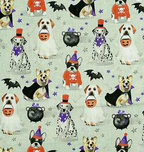 Hunde im Kostüm grau Halloween Stoff 18” x 44” 100 % Baumwolle - Bild 1 von 1
