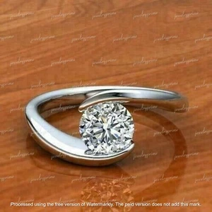 2Ct Round Cut Lab-Created Diamond Women Engagement Ring 14K White Gold Plated - Picture 1 of 5