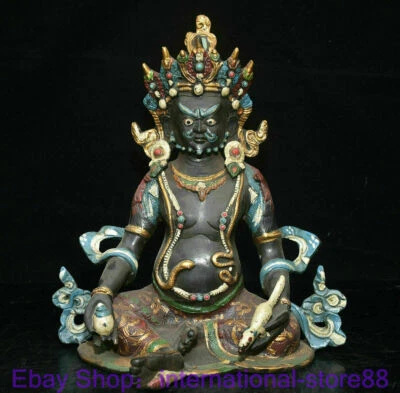 10.4" Antiguo Tíbet Pintura Color Cobre Amarillo Jambhala Riqueza Dios Buda Estatua Foto 1 de 4