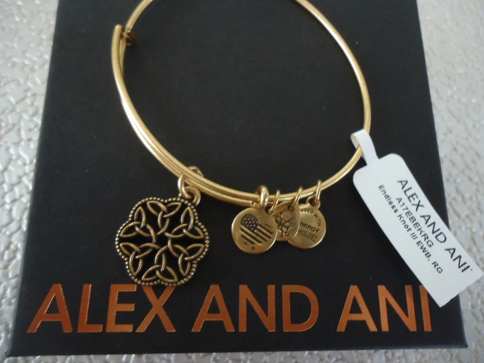 Authentic Alex and Ani Endless Knot (iii) Rafaelian Gold Charm Bangle Z20
