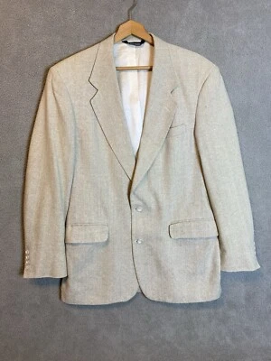 VTG Hopsack Mens Sport Coat  38L Cream Silk Matka Blazer USA Natural Versatile - Image 1 of 4