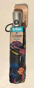 TOTES Umbrella Black With Geometric Design Eco-Friendly 47" Coverage NEW - Picture 1 of 2